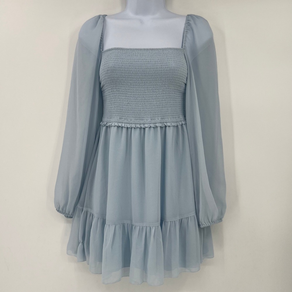 Wilfred Aritzia Tempest Mini Dress Heatwave Blue Smocked Chiffon Small NEW